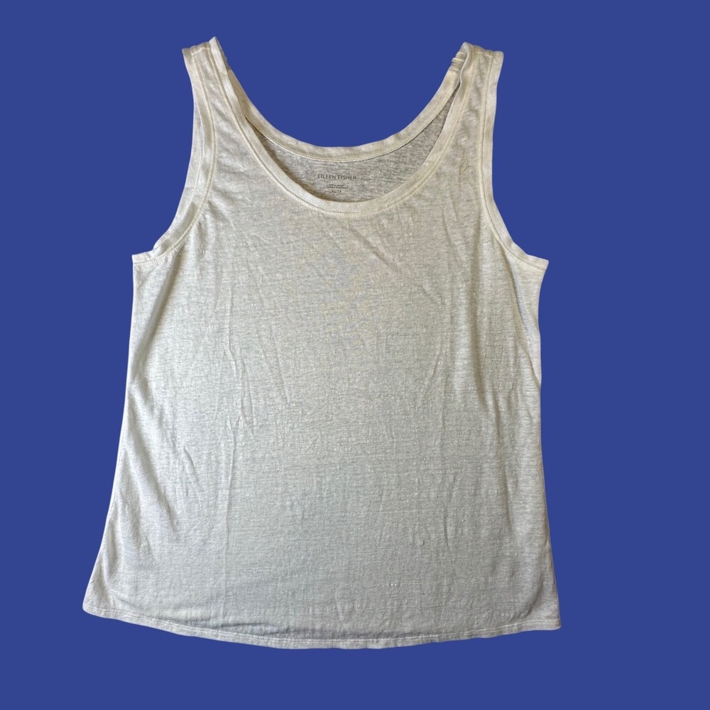 Eileen‎ Fisher White Scoop Neck Tank Top Minimalist Sleeveless XS White Linen
